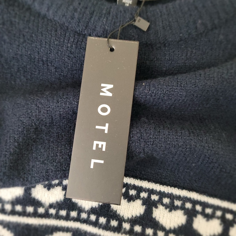 Motel Rocks Knitted Jumper Sweaters In Peacoat With Fairisle Bow Size M, NWT - Picture 6 of 12